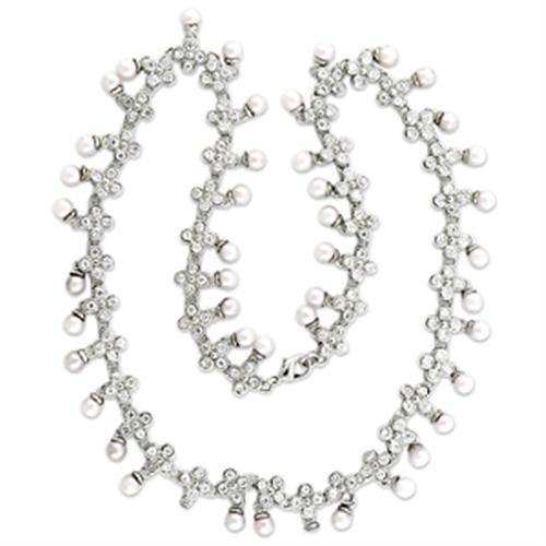 Alamode Rhodium Brass Necklace with Synthetic Pearl in White - Alamode - Flyclothing LLC