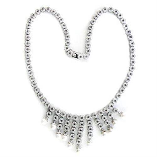 Alamode Rhodium Brass Necklace with Synthetic Pearl in White - Alamode - Flyclothing LLC