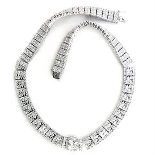 Alamode Rhodium Brass Necklace with AAA Grade CZ in Clear - Alamode - Flyclothing LLC