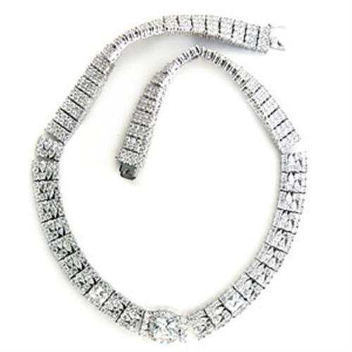 Alamode Rhodium Brass Necklace with AAA Grade CZ in Clear - Alamode - Flyclothing LLC