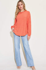 Basic Bae Full Size Ribbed Round Neck Long Sleeve T-Shirt - Trendsi - Flyclothing LLC