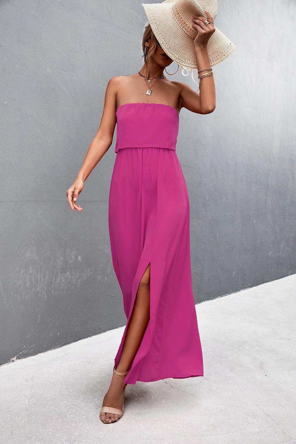 Strapless Split Maxi Dress - Trendsi - Flyclothing LLC