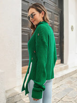 Decorative Button Slit Sweater - Trendsi - Flyclothing LLC