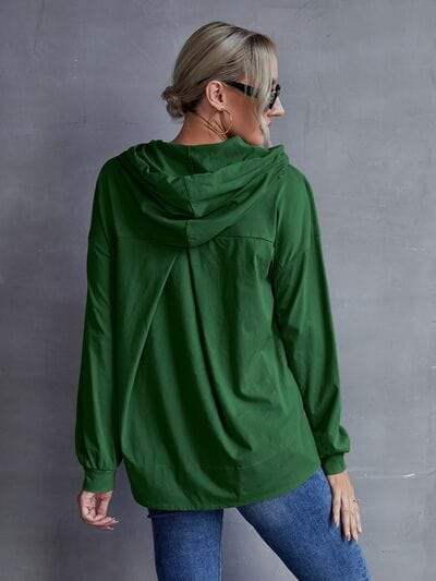 Drawstring Pocketed Dropped Shoulder Hoodie - Trendsi - Flyclothing LLC