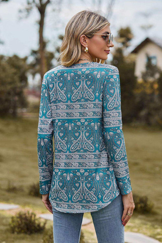 Printed Square Neck Long Sleeve Blouse - Trendsi - Flyclothing LLC