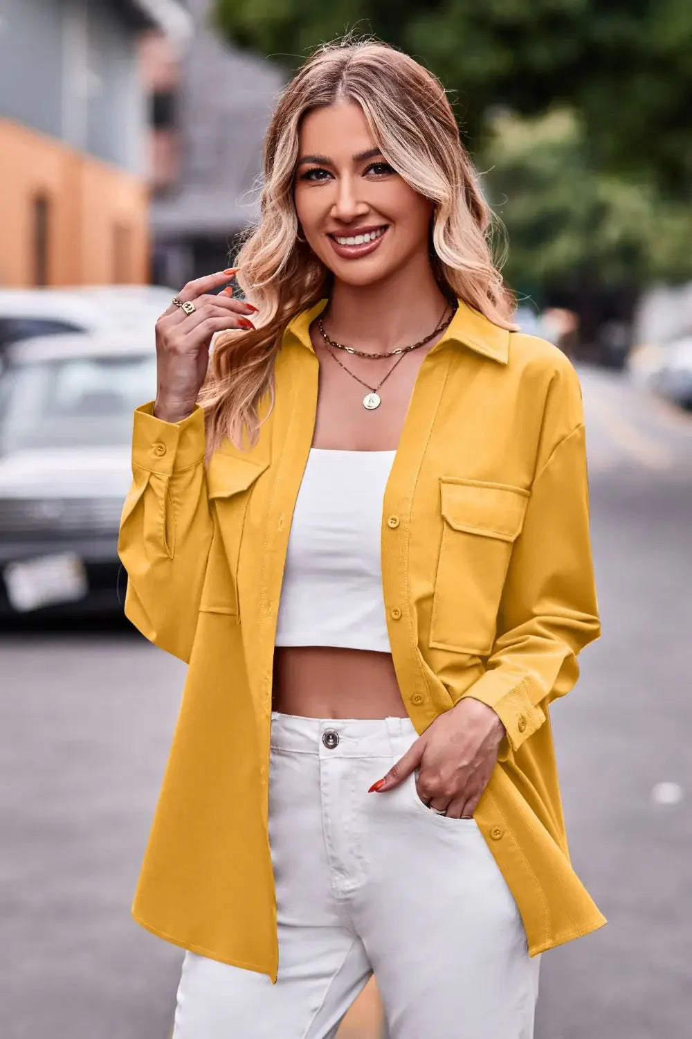 Dropped Shoulder Longline Shirt with Pockets - Trendsi - Flyclothing LLC