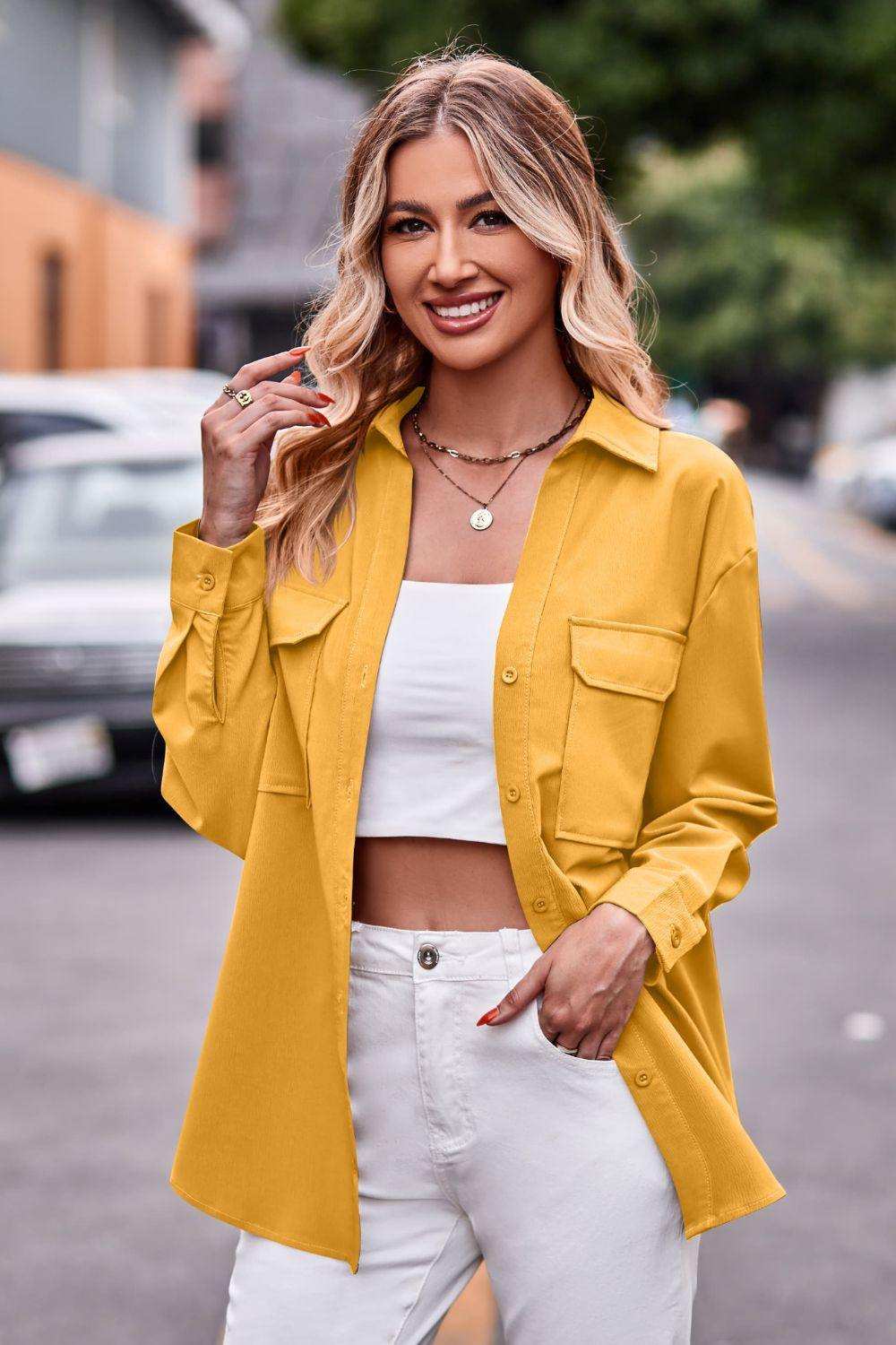 Dropped Shoulder Longline Shirt with Pockets - Trendsi - Flyclothing LLC