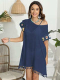 Tassel Boat Neck Flutter Sleeve Cover Up - Trendsi - Flyclothing LLC