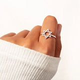 925 Sterling Silver Inlaid Zircon Hexagram Ring - Trendsi