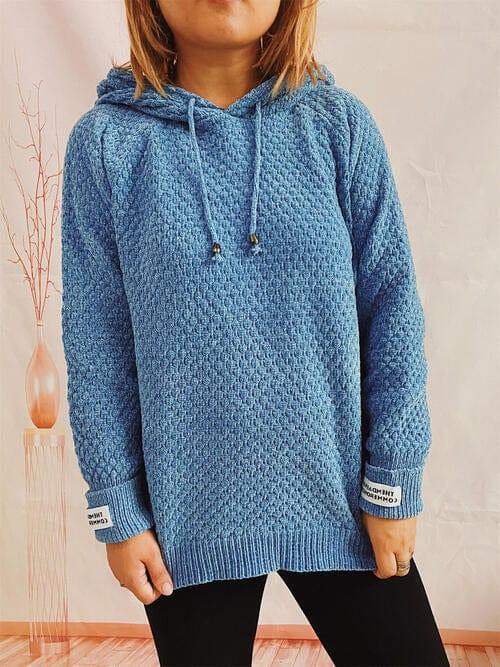 Drawstring Long Sleeve  Hooded Sweater - Trendsi