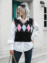 Geometric V-Neck Sweater Vest - Trendsi - Flyclothing LLC