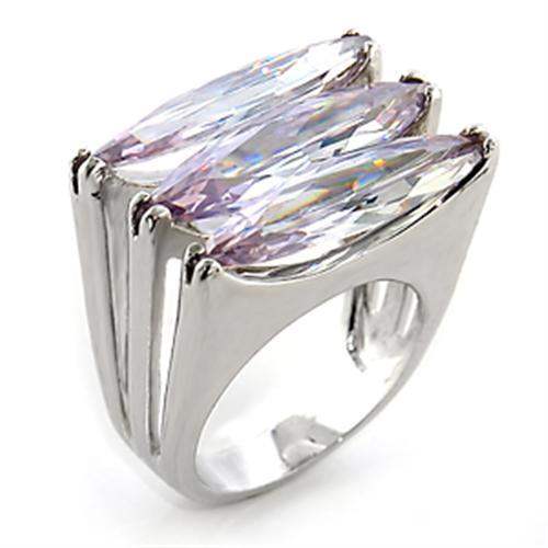Alamode Rhodium Brass Ring with AAA Grade CZ in Light Amethyst - Alamode - Flyclothing LLC