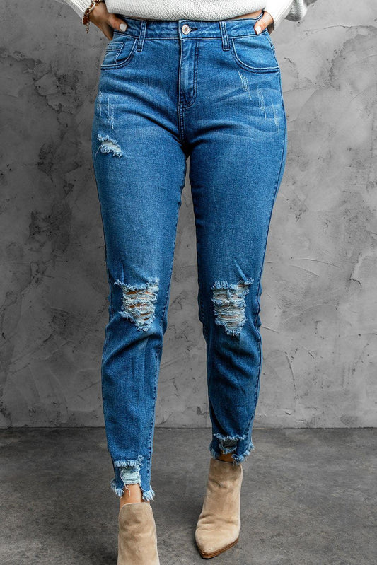 Stylish Distressed Cropped Jeans - Flyclothing LLC