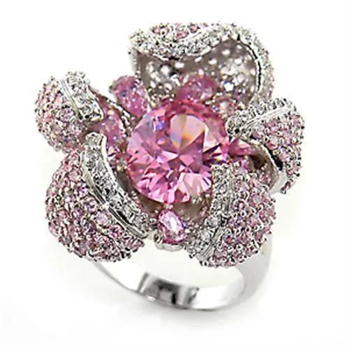 Alamode Rhodium Brass Ring with AAA Grade CZ in Rose - Alamode