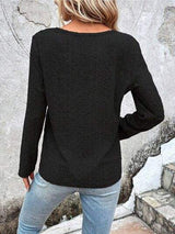 Openwork Half Button Long Sleeve Blouse - Trendsi - Flyclothing LLC