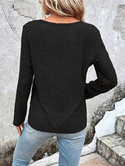Openwork Half Button Long Sleeve Blouse - Trendsi