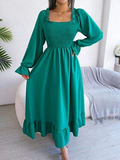 Smocked Square Neck Flounce Sleeve Dress - Trendsi - Flyclothing LLC