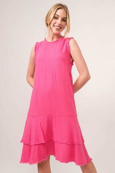 And The Why Washed Fringe Detail Tiered Dress - Trendsi - Flyclothing LLC