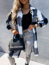 Plaid Collared Neck Longline Shirt - Trendsi - Flyclothing LLC