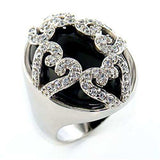 Alamode Rhodium Brass Ring with Semi-Precious Onyx in Jet - Alamode - Flyclothing LLC