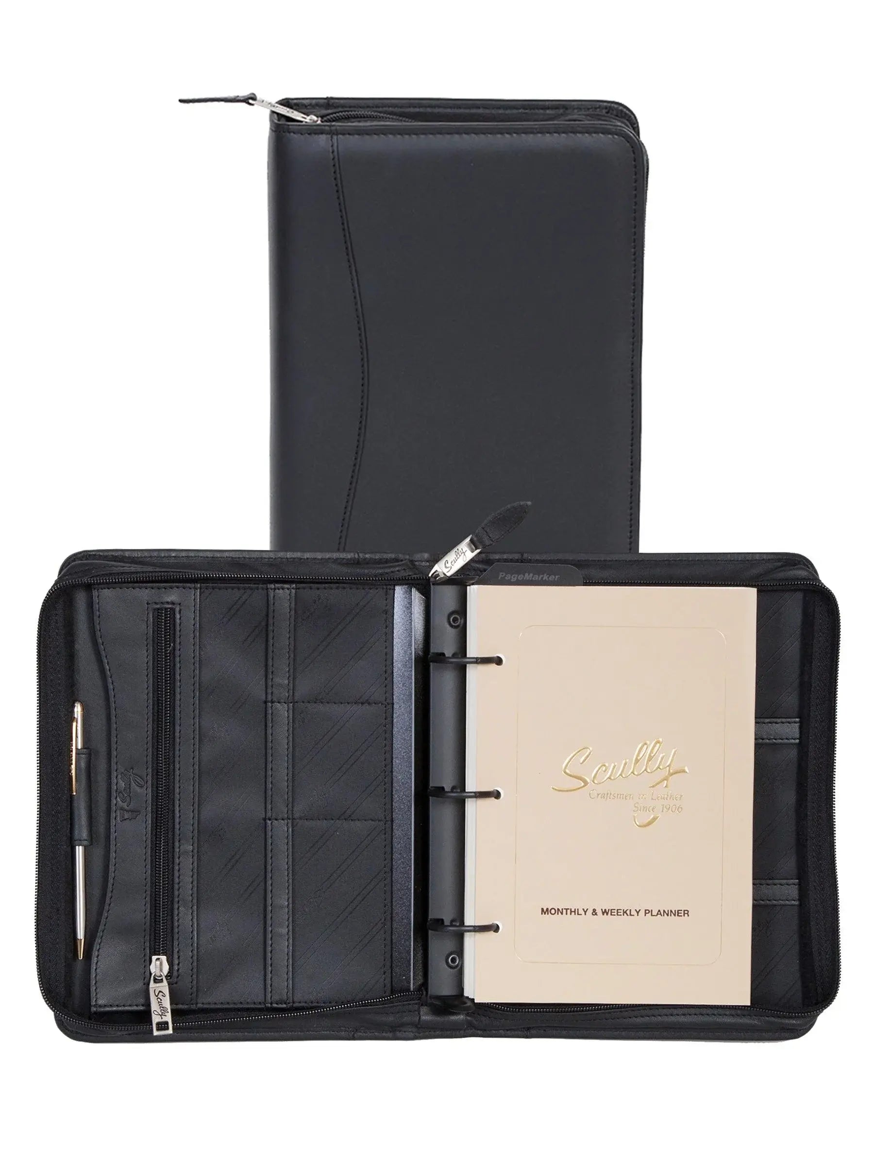 Scully Leather Sierra Collection Leather Black 3 Ring Zip Weekly - Scully Leather - Flyclothing LLC