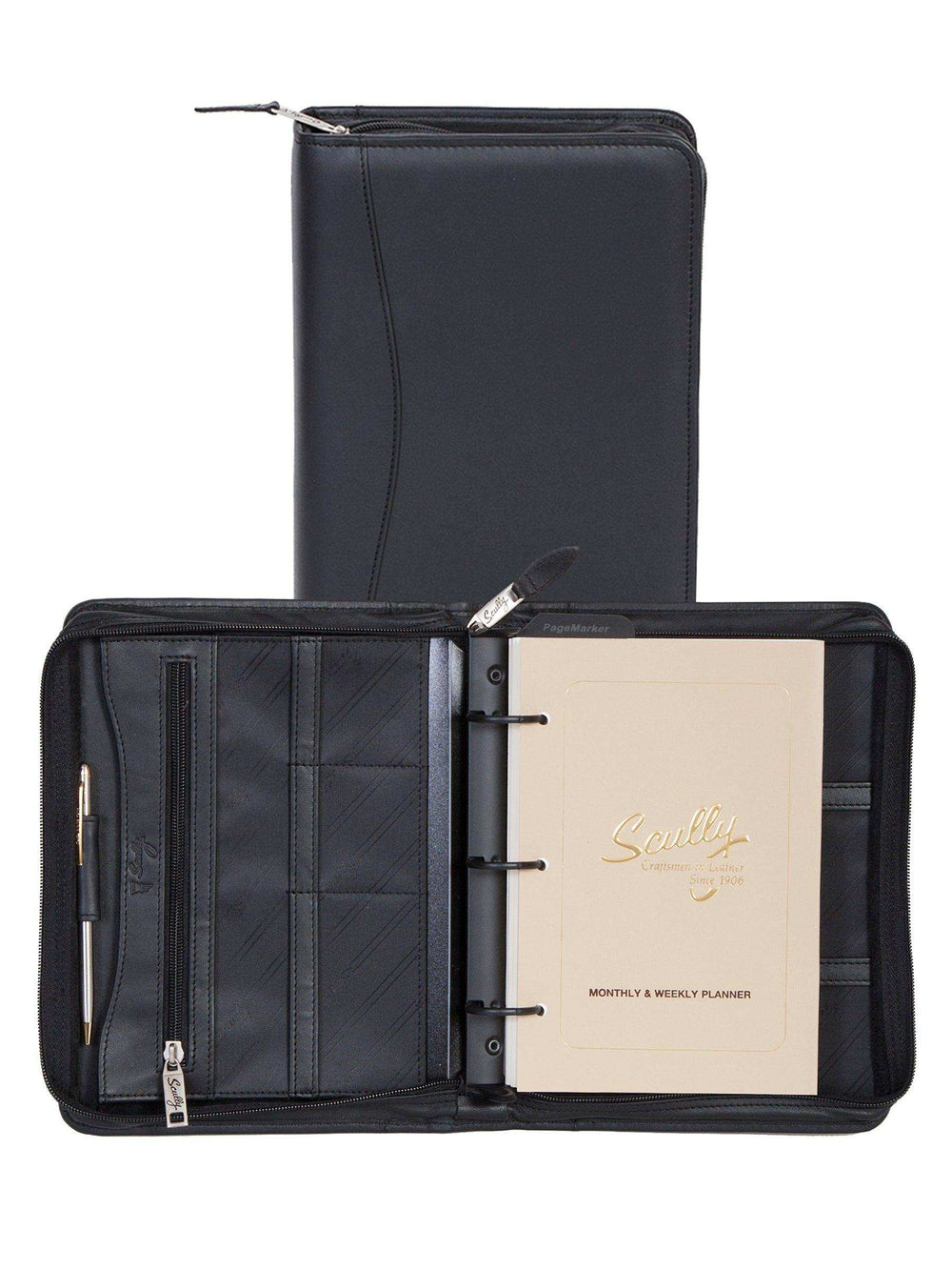 Scully Leather Sierra Collection Leather Black 3 Ring Zip Weekly - Scully Leather - Flyclothing LLC