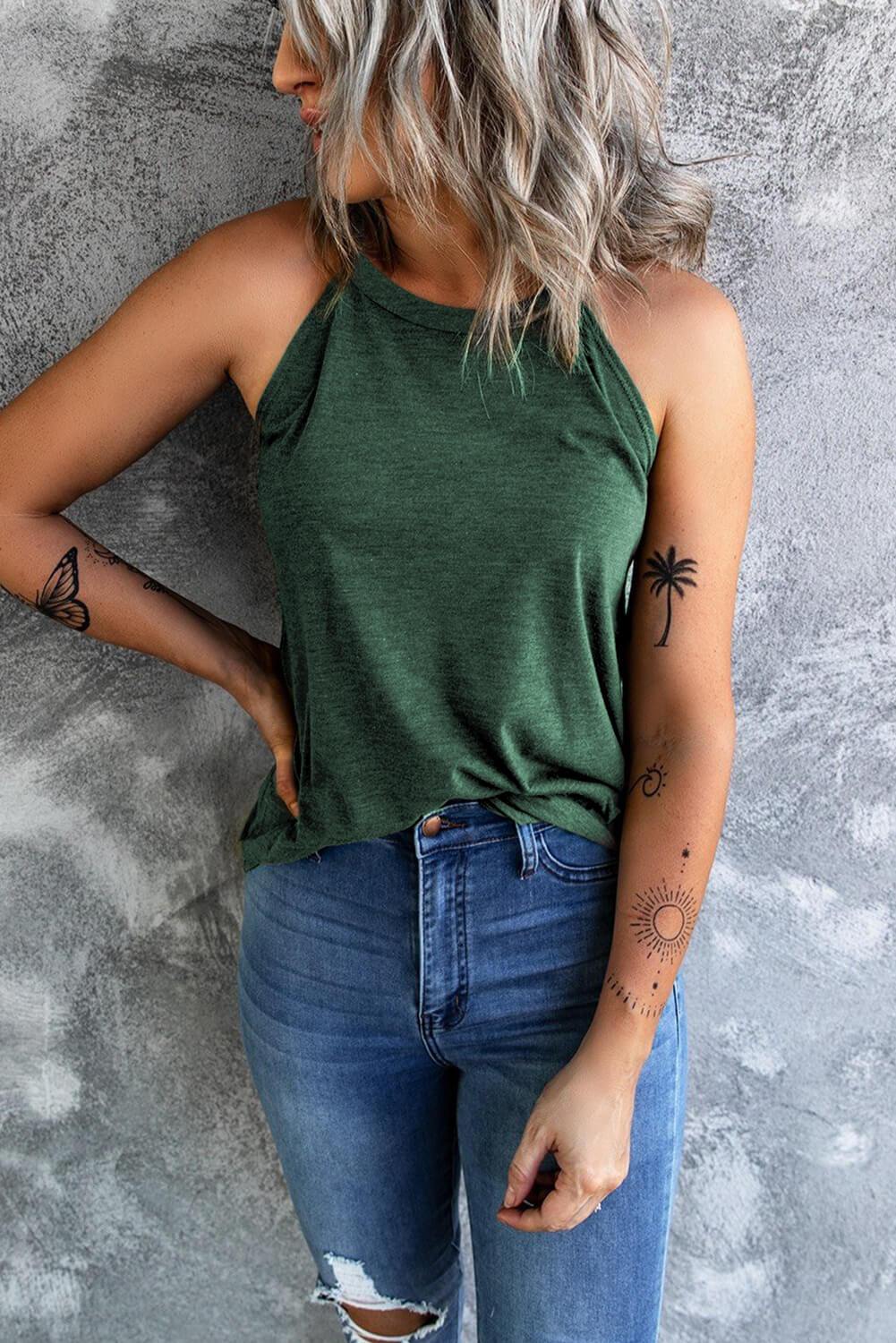Curved Hem Grecian Tank Top - Trendsi