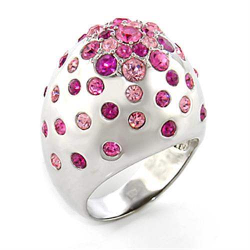 Alamode Rhodium Brass Ring with Top Grade Crystal in Multi Color - Alamode - Flyclothing LLC