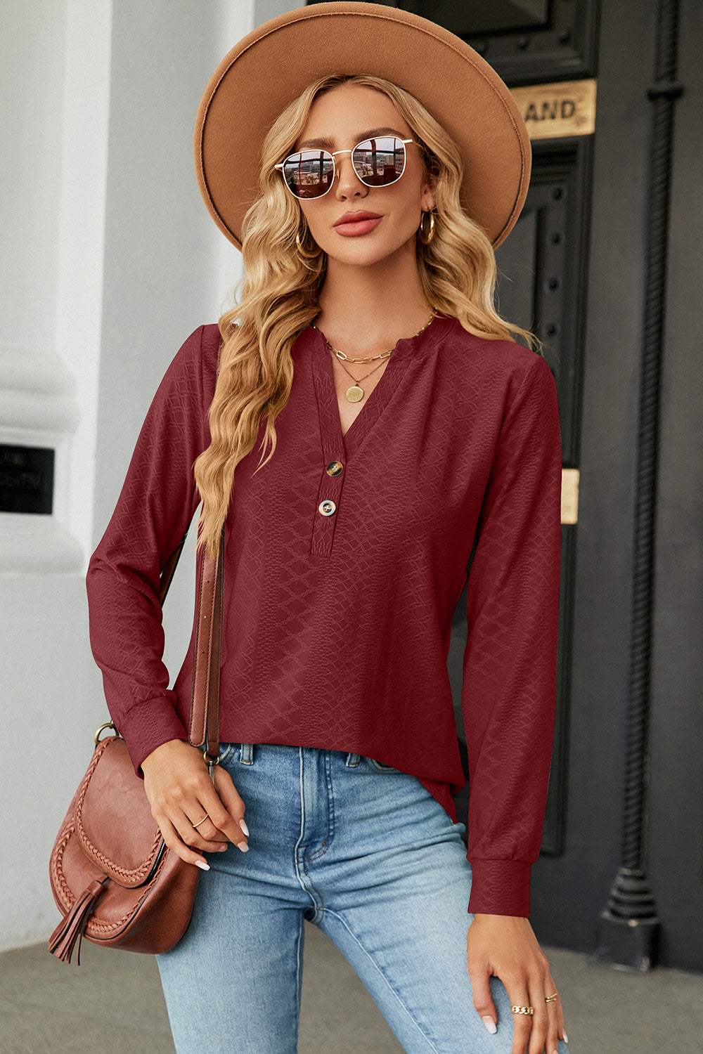 Notched Long Sleeve T-Shirt - Trendsi - Flyclothing LLC