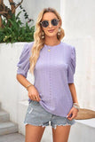 Openwork Round Neck Short Sleeve Blouse - Trendsi