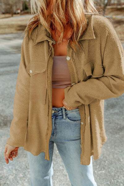 Pocketed Button Up Droppped Shoulder Jacket - Trendsi - Flyclothing LLC