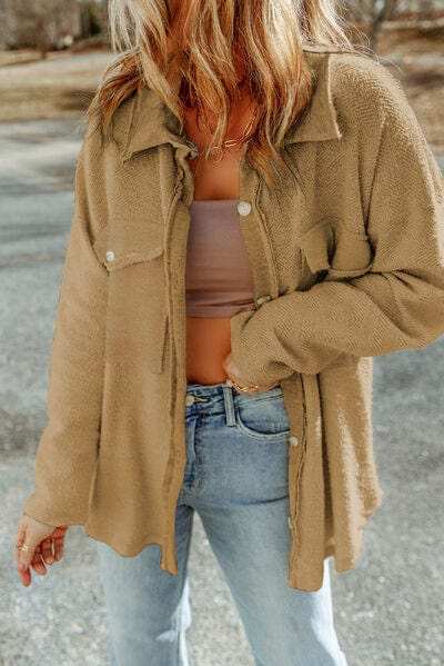 Pocketed Button Up Droppped Shoulder Jacket - Trendsi - Flyclothing LLC