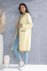 Button Up Contrast Trim Hooded Cardigan - Trendsi