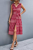 Printed Button Front Tie-Waist Sleeveless Collared Dress - Trendsi - Flyclothing LLC