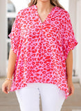 Plus Size Printed Notched Neck Half Sleeve Top - Trendsi