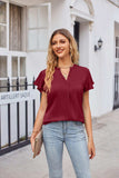 Notched Neck Flutter Sleeve Satin Top - Trendsi - Flyclothing LLC