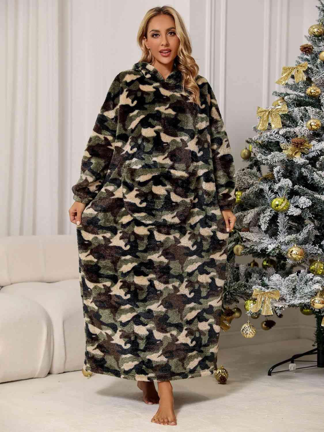 Camouflage Hooded Teddy Night Dress - Trendsi