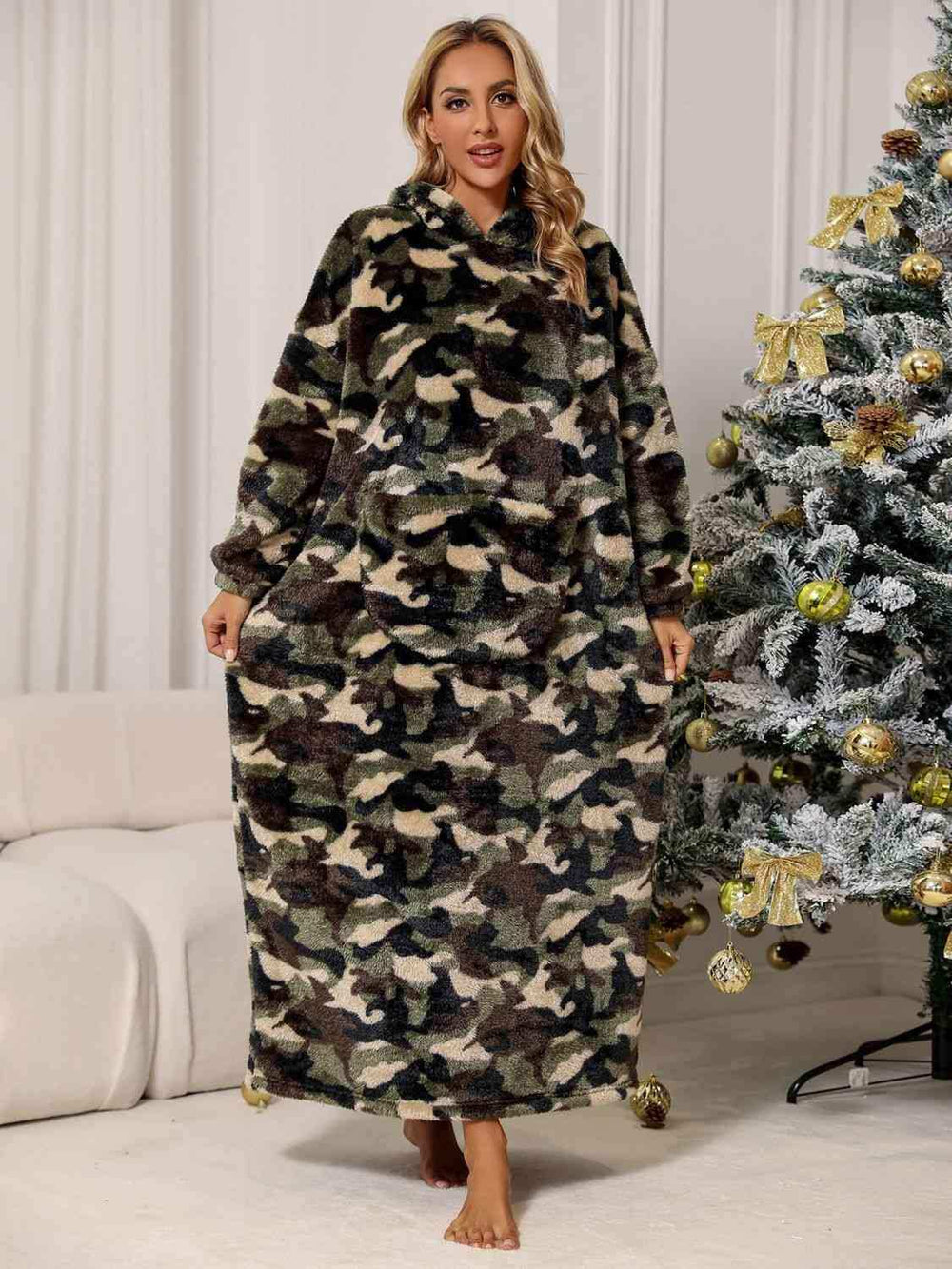 Camouflage Hooded Teddy Night Dress - Trendsi - Flyclothing LLC