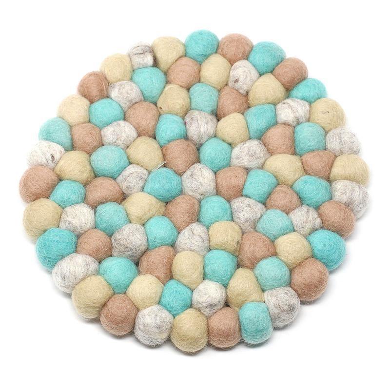 Hand Crafted Felt Ball Coasters from Nepal: 4-pack, Sky - Global Groove (T) - Global Groove
