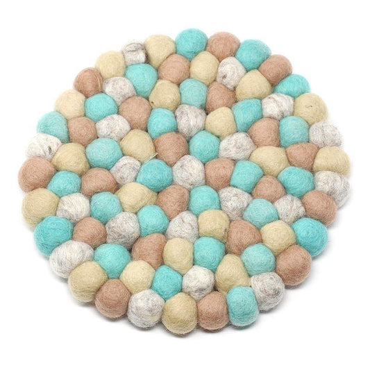 Hand Crafted Felt Ball Coasters from Nepal: 4-pack, Sky - Global Groove (T) - Global Groove