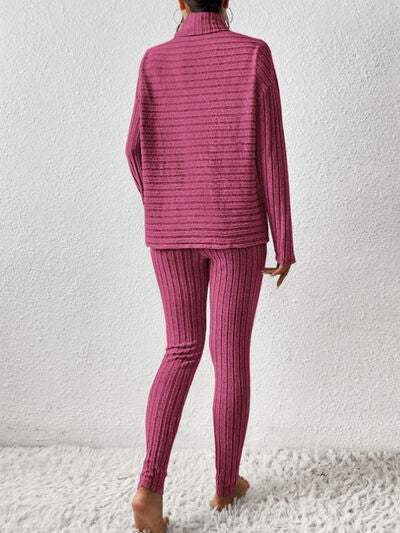 Ribbed Turtleneck Top and Pants Set - Trendsi - Flyclothing LLC