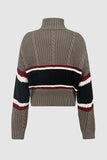 Cable-Knit Striped Quarter Zip Turtleneck Sweater - Trendsi - Flyclothing LLC
