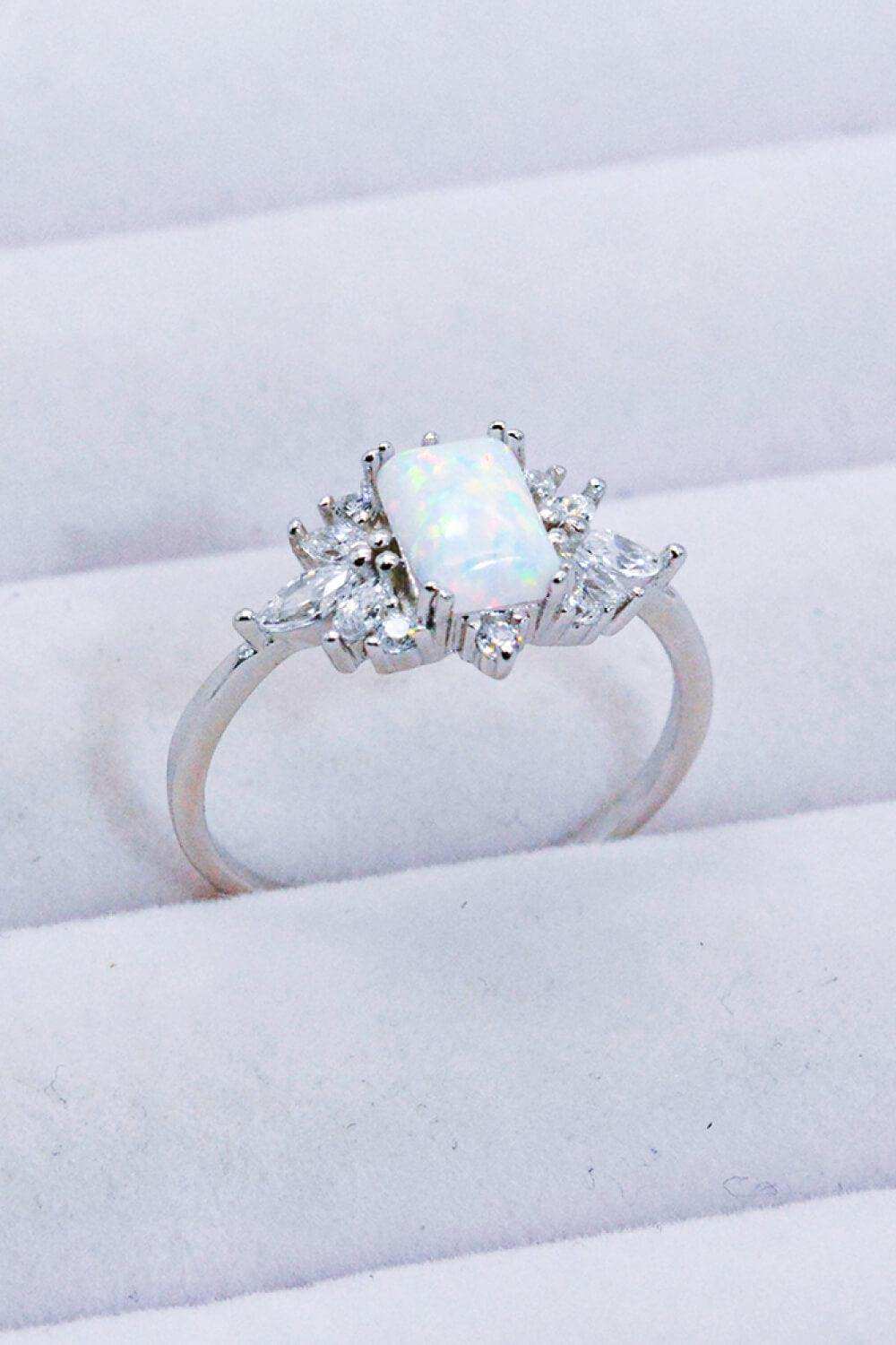 925 Sterling Silver Zircon and Opal Ring - Trendsi - Flyclothing LLC