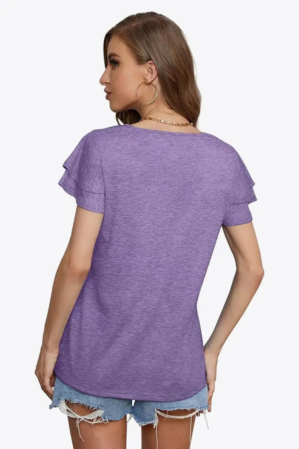 Tie-Neck Layered Flutter Sleeve Blouse - Trendsi - Flyclothing LLC