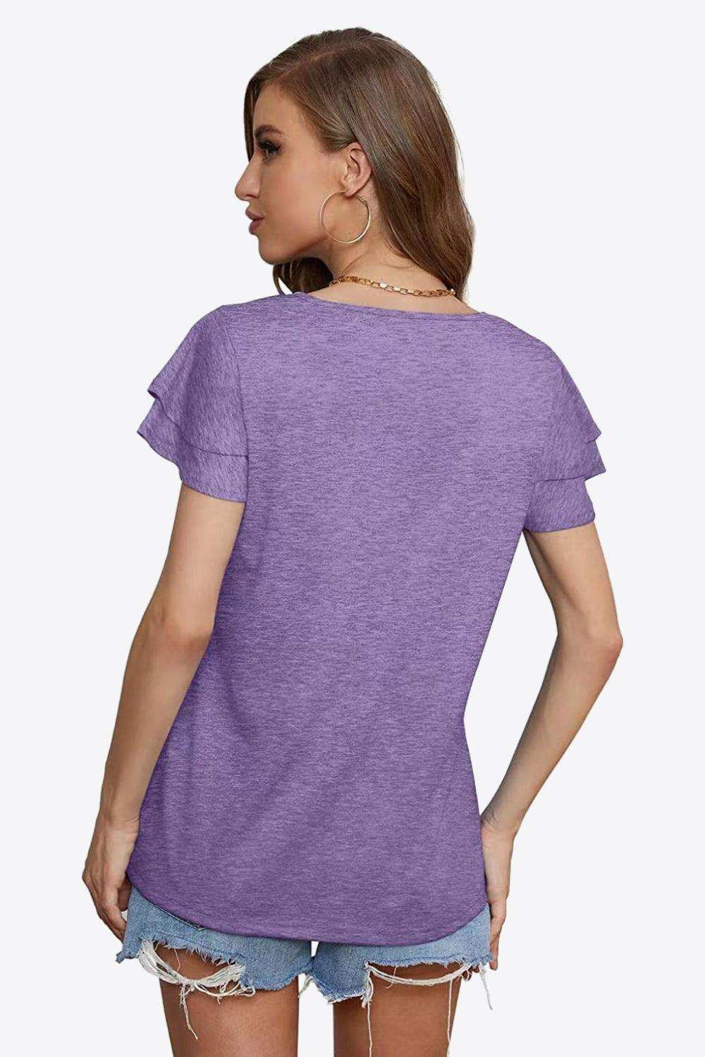 Tie-Neck Layered Flutter Sleeve Blouse - Trendsi - Flyclothing LLC
