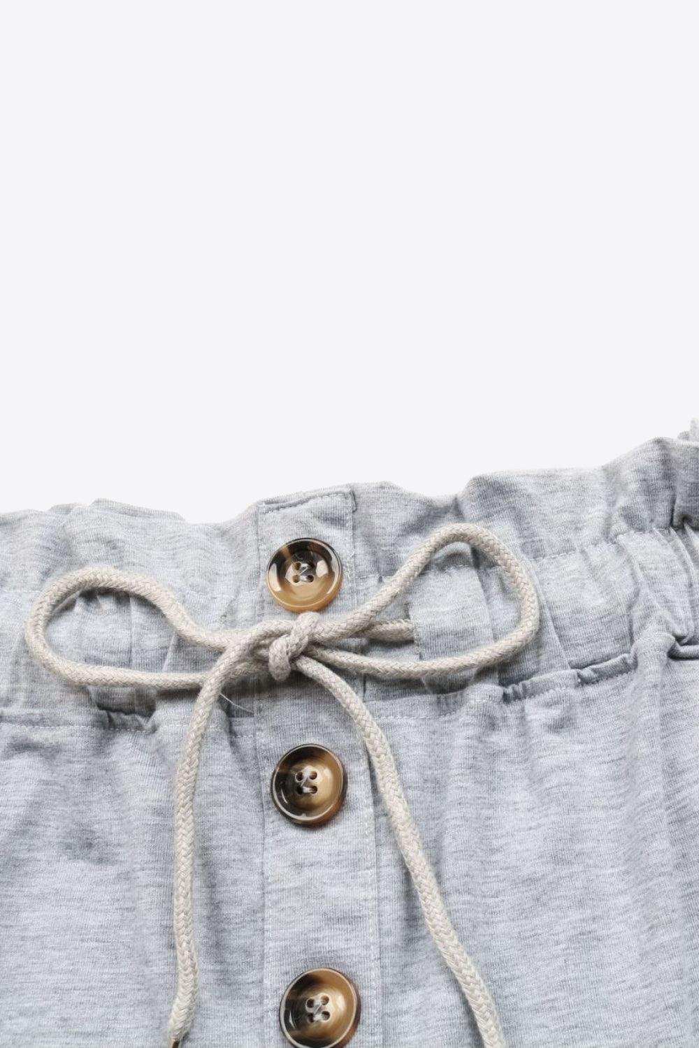 Buttoned Drawstring Waist Cuffed Shorts - Trendsi - Flyclothing LLC