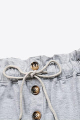 Buttoned Drawstring Waist Cuffed Shorts - Flyclothing LLC