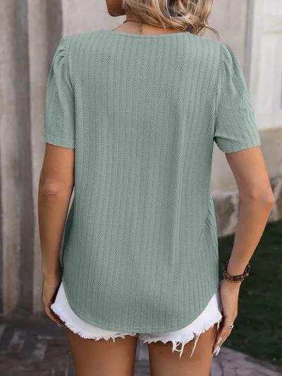 Ruched Square Neck Short Sleeve Blouse - Trendsi - Flyclothing LLC