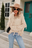 Ribbed Round Neck Fringe Detail Sweater - Trendsi - Flyclothing LLC