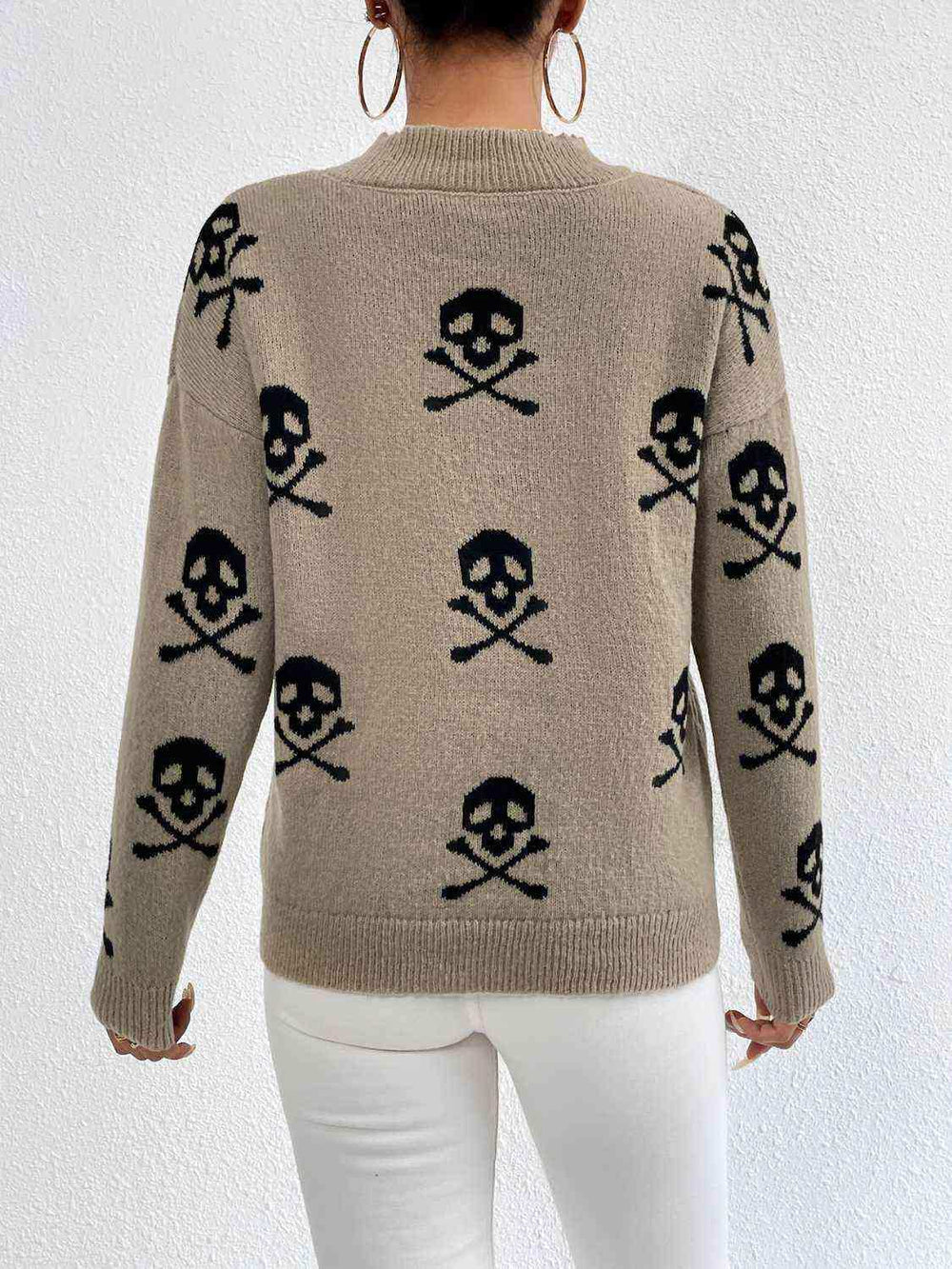 Patterned Drop Shoulder Sweater - Trendsi - Flyclothing LLC